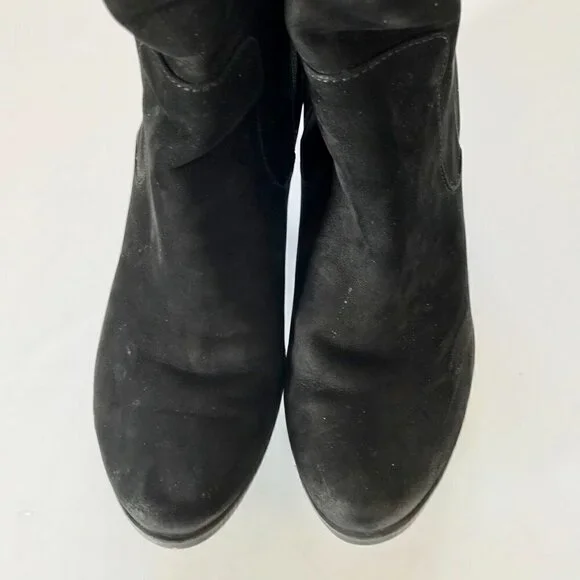 BUENO Black Nubuck Suede Knee-High Stacked Heel Almond Toe Slip-on Elastic EU 39 - Picture 6 of 16